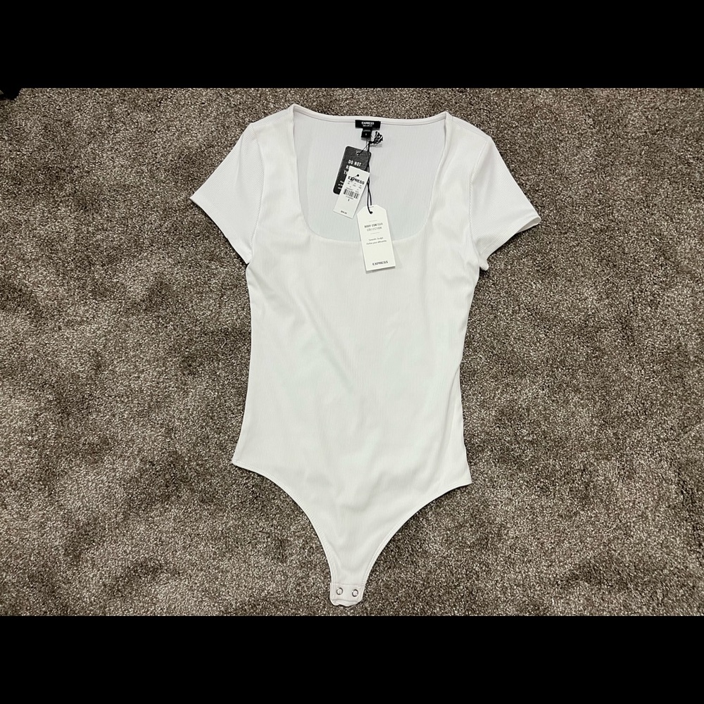 NWT Express Thong Ribbed Bodysuit, White, Size Small